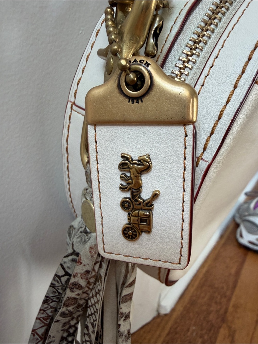 COACH Cream Round Crossbody Bag with Tassel - Picture 3 of 4